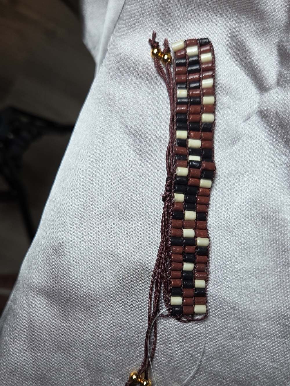 Beaded Macrame Bracelet in Brown, Cream & Black